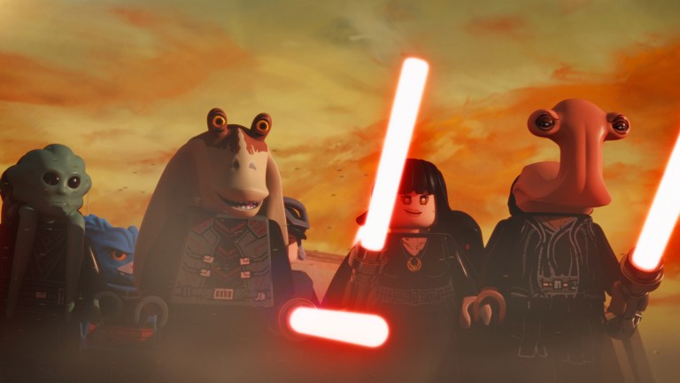 Darth Kit Fisto, Darth Nubs, Darth Jar Jar, Darth Jyn Erso, Darth Rose Tico, and Darth Hammerhead in a scene from LEGO® STAR WARS: REBUILD THE GALAXY