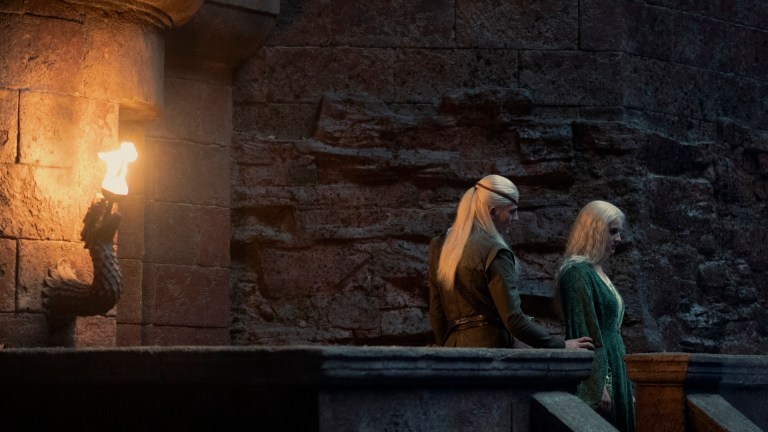 Aemond Targaryen (Ewan Mitchell) orders Helaena Targaryen (Phia Saban) in House of the Dragon season 2