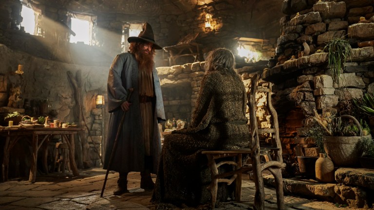 Rory Kinnear as “Tom Bombadil” (Left); Daniel Weyman as “The Stranger” (Right) in The Rings of Power season 2